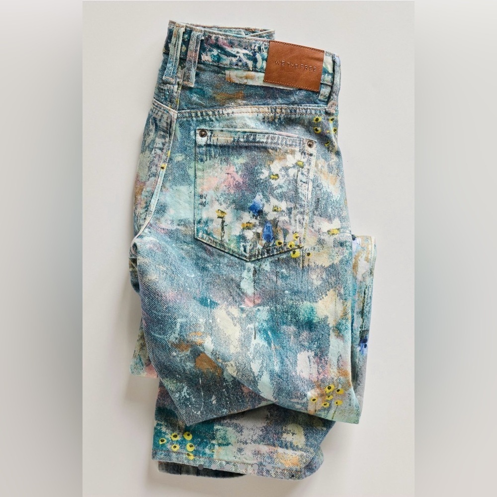 NWT Free People Tennessee Low-Rise Illusions Jeans in Floral Canvas